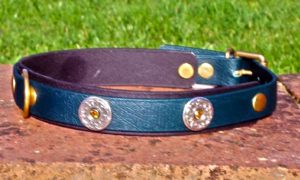 Large BETA® Green Dog Collar With BETA® Black Underlay, Florentine Conchos and Amber Rivets-0
