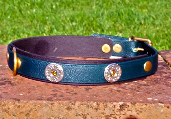 Large BETA® Green Dog Collar With BETA® Black Underlay, Florentine Conchos and Amber Rivets-0