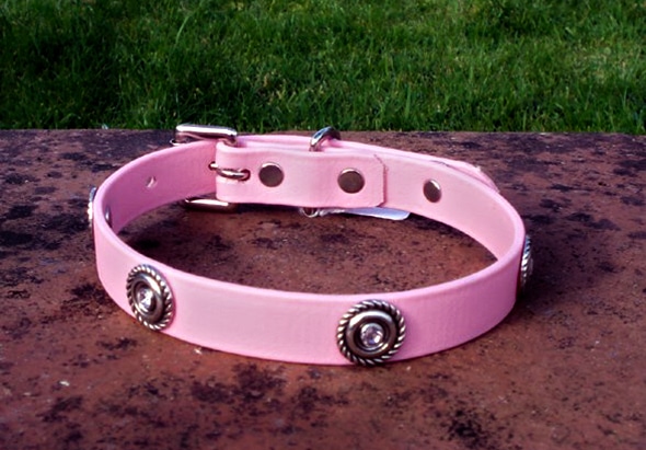 Small BETA® Pale Pink Dog Collar With Rope Conchos and Pink Rhinestones-0