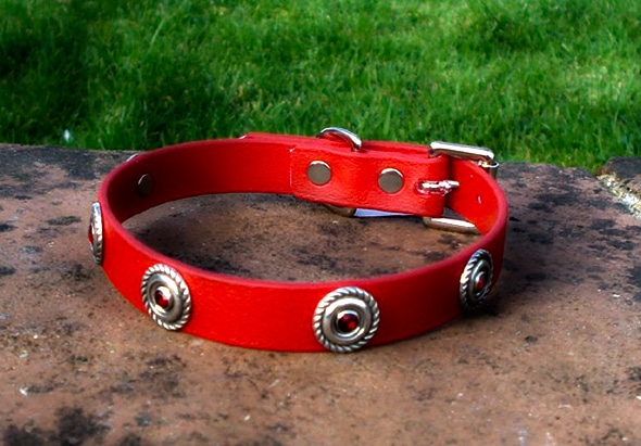 Small BETA® Red Dog Collar With Rope Concho and Red Rhinestone Insets-0