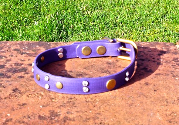 Medium BETA® Purple Dog Collar With Rivets and Clear Rhinestones-0