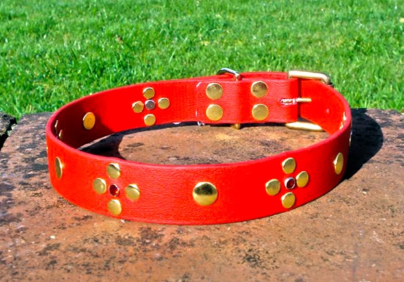 Large BETA® Red Dog Collar With Rivets and Red Rhinestones-0