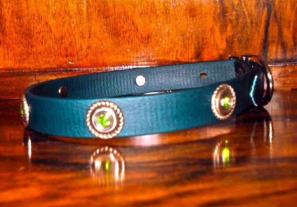 Small BETA® Dark Green Dog Collar With Rope Conchos and Green Rhinestones-0