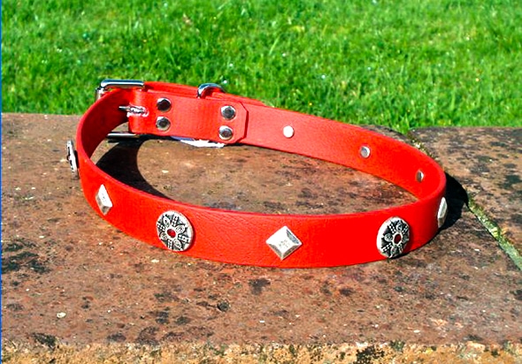 Large BETA® Red Dog Collar With Gwydiond Conchos and Keystones-0
