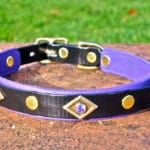 Medium BETA® Black Dog Collar With BETA® Purple Underlay, Brass Diamonds and Purple Rhinestones-0