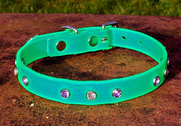 Small BETA® Light Green Dog Collar With Purple And White Rhinestones-0