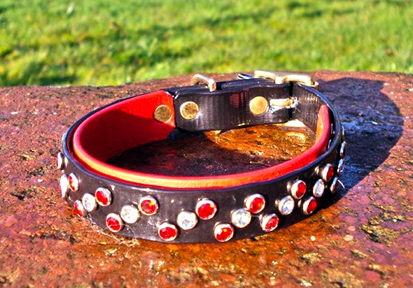 Small BETA® Black Dog Collar With BETA® Red Underlay, Red and White Rhinestones-0