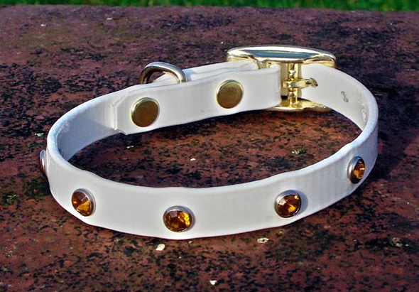 Extra Small Translucent White Dog Collar With Amber Rhinestones-0