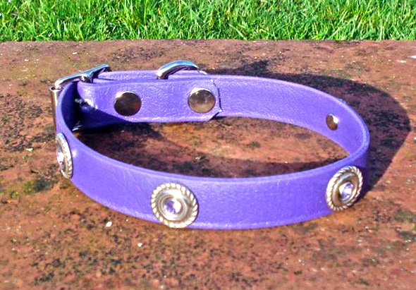 Small BETA® Purple Dog Collar With Rope Conchos And Rhinestones-0