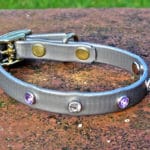 Extra Small Translucent Silver Dog Collar With Purple and White Rhinestones-0
