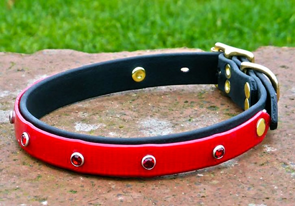 Medium Translucent Red Dog Collar With BETA® Black Underlay, and Red Bling-0