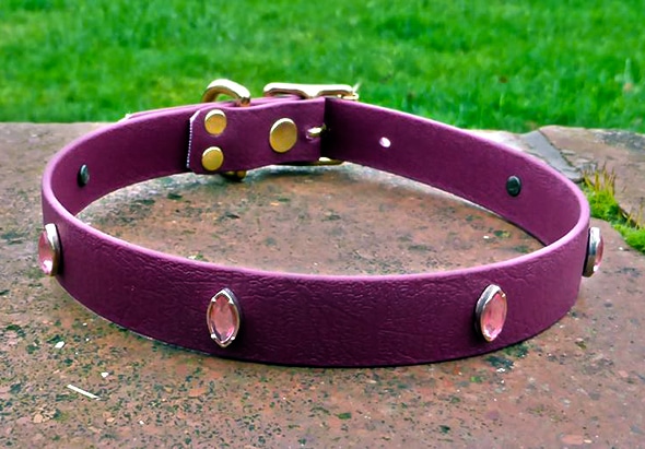 Large BETA® Burgundy Dog Collar With Indian Eye Pink Diamond Conchos-0
